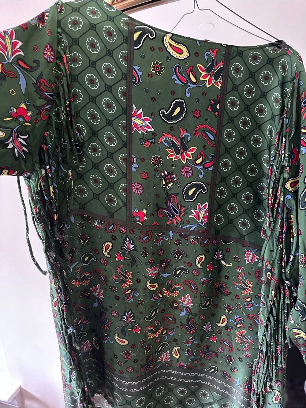 Zara Woman Green Floral Print dress with Pink Accents